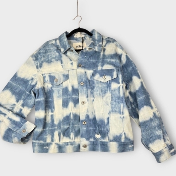NEW $298 Levi's Size XL Made & Crafted Trucker Jean Jacket Blue Tie Dye Womens - Picture 2 of 15